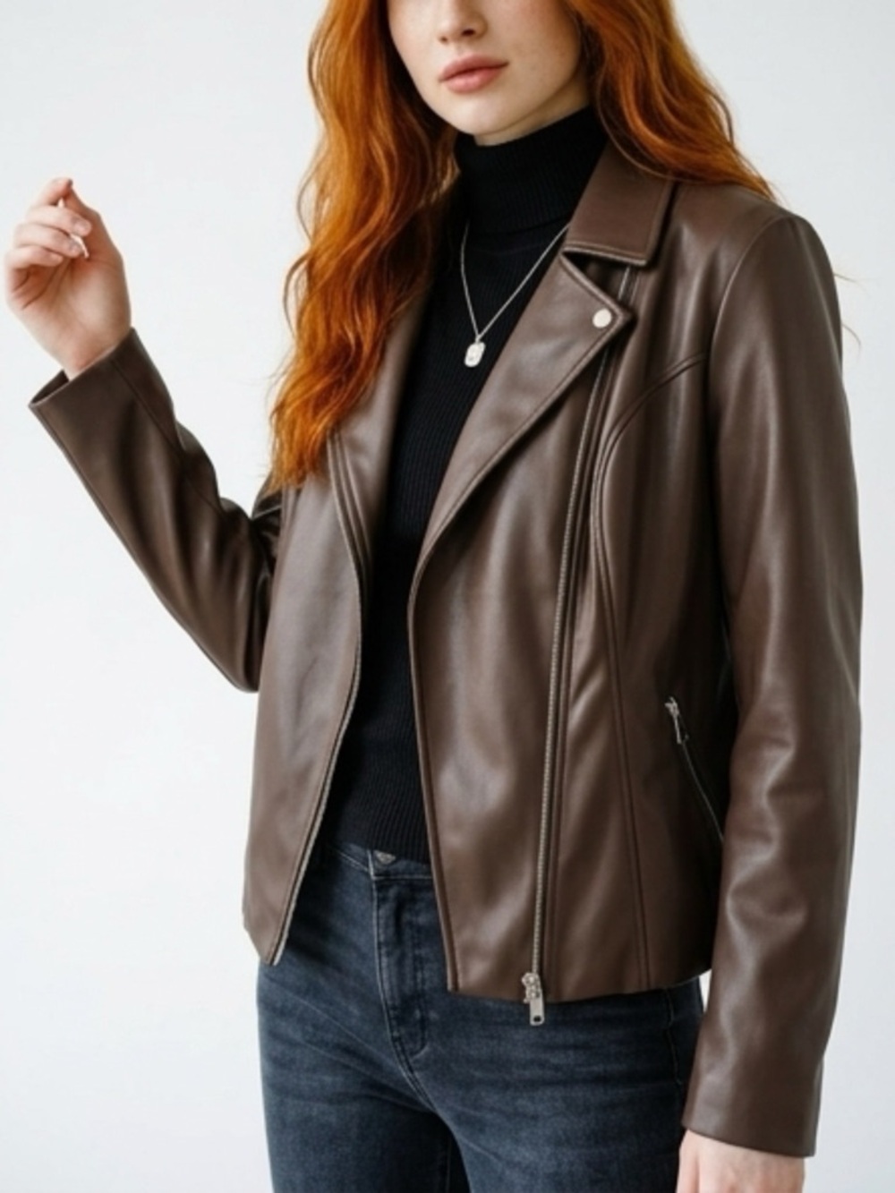 Women’s Brown Faux Leather Moto Jacket